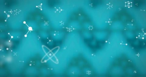 Abstract molecular structures on blue gradient background