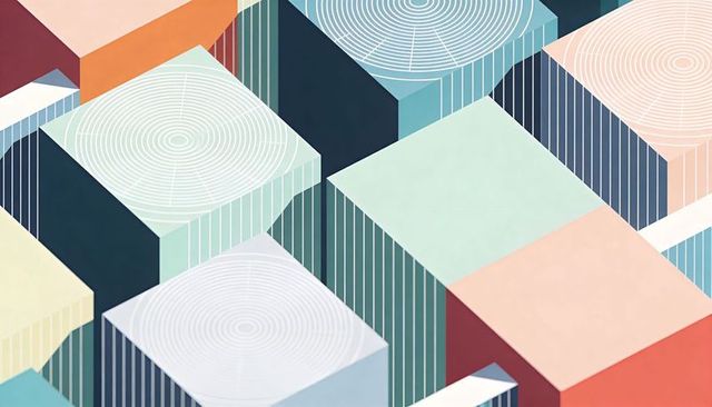 Pastel isometric cube grid with concentric ring tops and striped faces for modern design