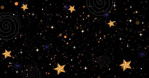 Shimmering Gold Stars and Glittering Dots on Deep Black Seamless Celestial Pattern