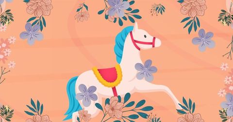 Digitally Generated Horse with Floral Elements over Pink Background