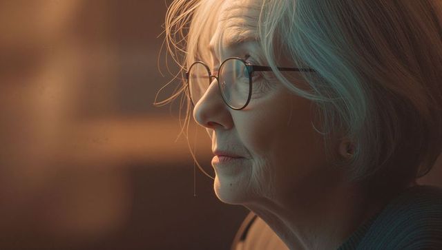 Elderly Woman in Soft Warm Light Gazing with Reflection