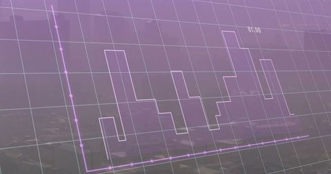 Step Chart Overlaying Urban Skyline with Data Visualization