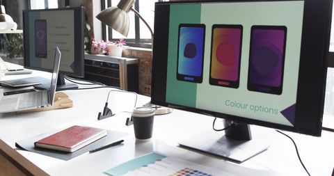 Modern Workspace with Monitors for App Design - Download Free Stock Images Pikwizard.com