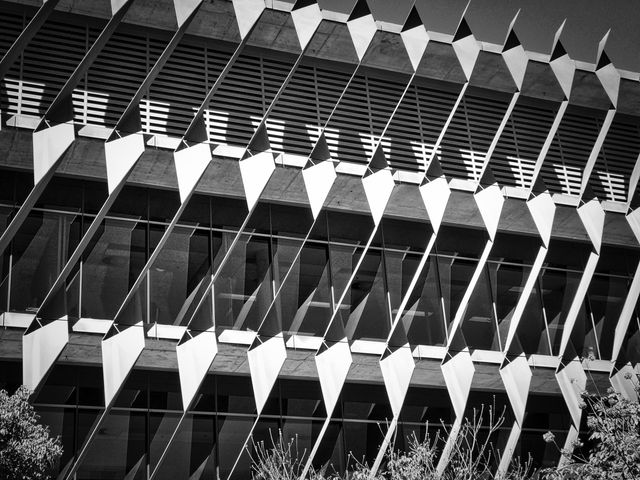 Modern Architectural Facade with Geometric Pattern in Black and White - Download Free Stock Images Pikwizard.com