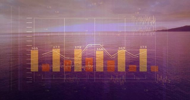 Innovative Data Visualization Over Stunning Ocean Sunset