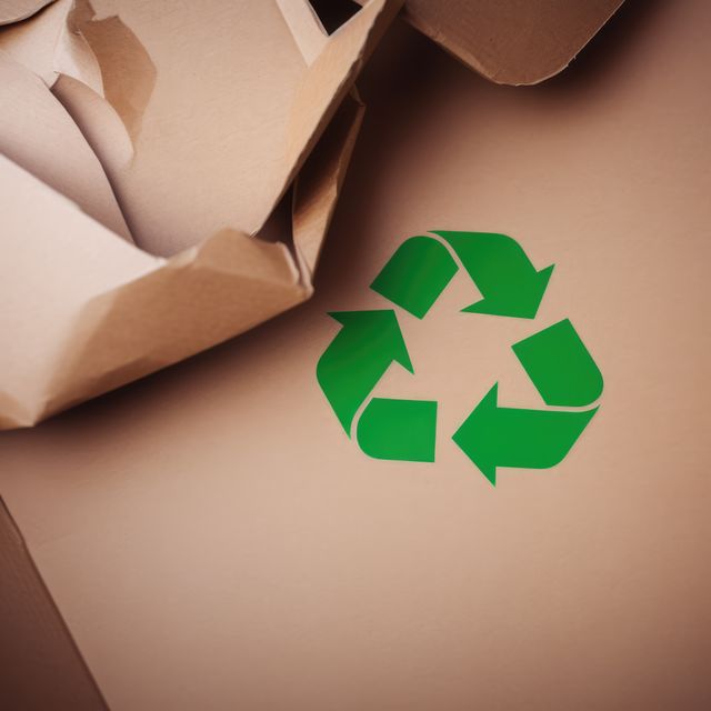 Green arrows recycling sign on paper background, created using generative ai technology. Recycling, environment and climate change awareness concept digitally generated image.