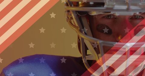 American football player with usa flag overlay displaying patriotism