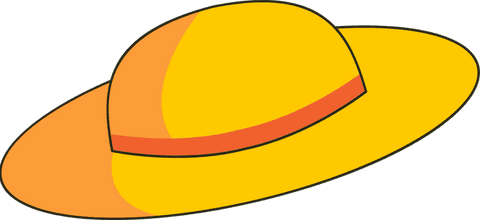 A stylized cartoon sun hat with a bright yellow band is presented with a transparent background, making it ideal for creative design projects. This illustration embodies summer vibes, perfect for seasonal campaigns, fashion blogs, and advertisements highlighting beachwear or outdoor activities. Its minimalist style allows it to fit seamlessly into various artistic compositions or logos focused on casual lifestyle and travel themes.