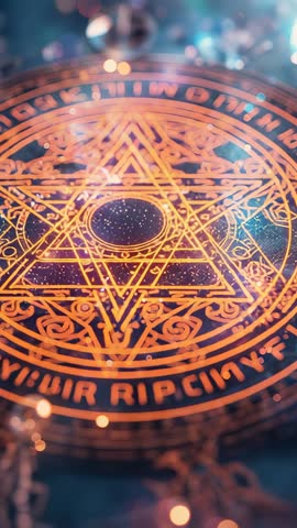 Emitting Golden Hexagram Ritual Circle with Rising Sparks — Alchemy Mystic Vertical Video