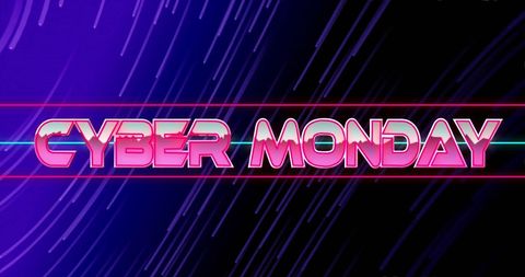 Cyber Monday Text with Light Trails on Neon Blue Background - Download Free Stock Images Pikwizard.com