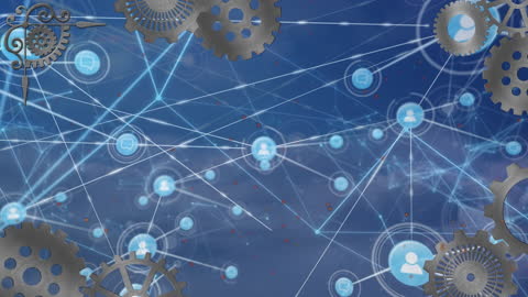 Digital Network Connections with Gears and User Icons