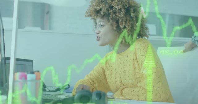 Businesswoman Analyzing Stock Market Data with Graph Overlay - Download Free Stock Photos Pikwizard.com