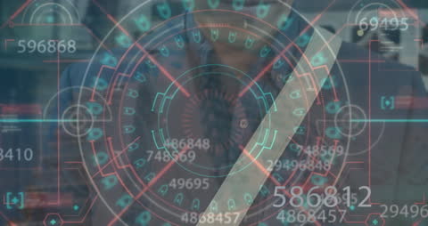 Digital Futuristic Interface with Smiling Man Texting