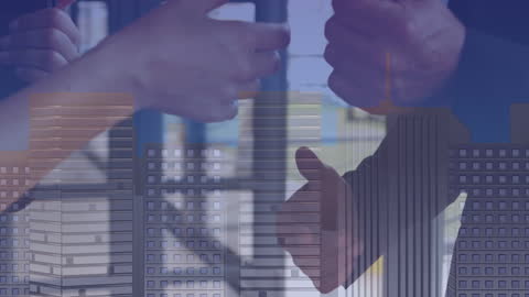 Business Agreement in Urban Setting with Digital Overlay