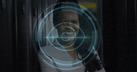 African American Engineer Smiling with Eye Retina Scanner Graphic - Download Free Stock Images Pikwizard.com