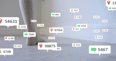 Floating Notification Icons Surrounding Person in Modern Setting