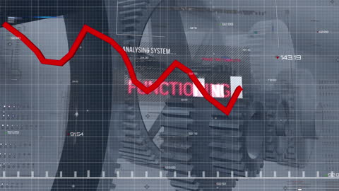 Digital Interface Animation with Red Line Finance Analytics