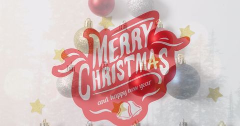 Festive Merry Christmas Greeting Overlay with Baubles