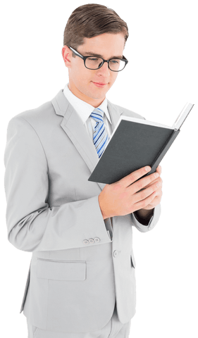 Transparent Geeky Businessman Engaged with Black Book - Download Free Stock Videos Pikwizard.com