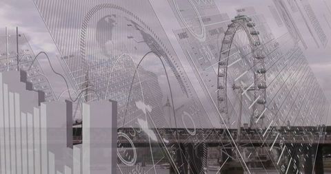 Data Analytics Visuals Overlay on City Skyline Modern Landscape