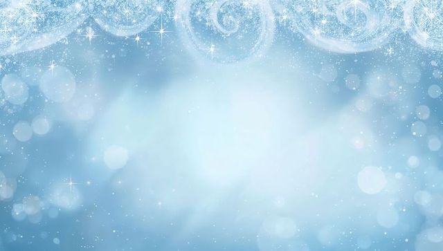 Glowing Frosty Winter Background with Sparkling Bokeh, Swirls and Soft Blue Glow