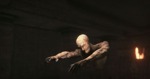 Horror Zombie Mummy Walking in Dark Haunting Crypt