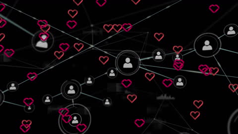 Digital Networking Concepts with Red Hearts and Person Icons