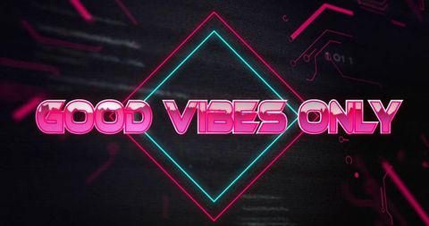 Good vibes only neon sign with pink and blue diamond