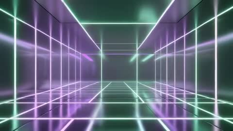 Futuristic Neon Grid Tunnel with Flickering Light Panels
