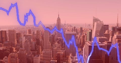 Cityscape with Data Overlay Visualizing Global Business Trends