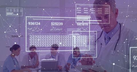 Doctor Using Tablet with Holographic Digital Interface