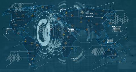 Digital Interface on World Map Blue Background - Download Free Stock Images Pikwizard.com