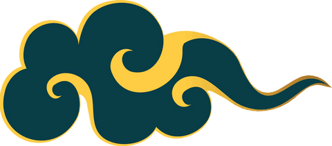 Swirling cloud motif with teal fill on transparent background