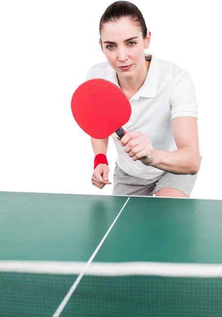 Female Athlete Playing Ping Pong with Focused Expression on Transparent Background - Download Free Stock Videos Pikwizard.com