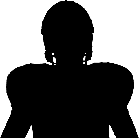 American Football Player Standing with Ball on Black Background