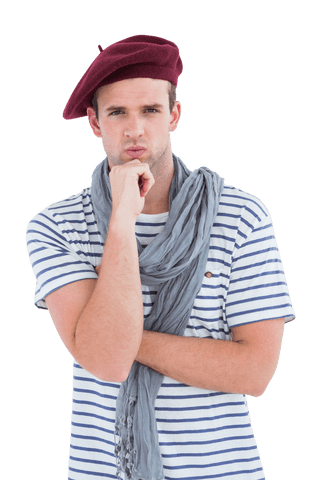 stylish man wearing red beret and scarf with confidence on transparent background - Download Free Stock Videos Pikwizard.com