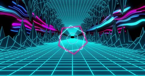 Futuristic Neon Grid with Geometric Elements and Digital Effect - Download Free Stock Images Pikwizard.com