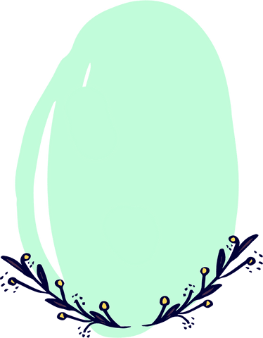 Abstract green shapes with botanical accents on transparent background