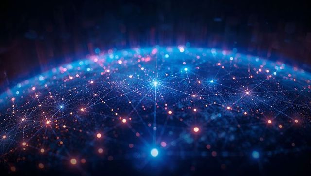 Glowing Digital Network Sphere in Dark Void