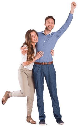 Happy and Enthusiastic Couple Celebrating Success Transparent Background