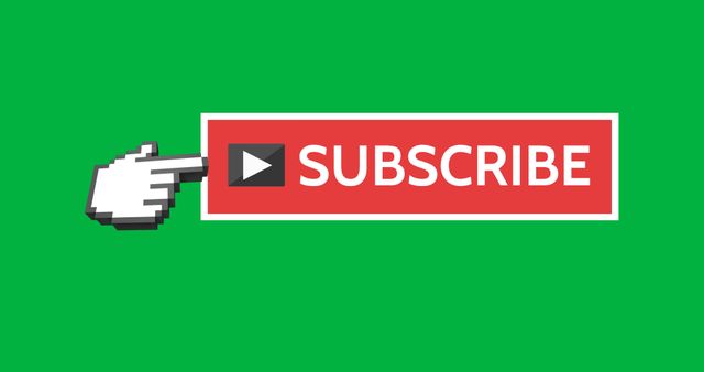 Subscription concept with hand cursor clicking on a red and white subscribe button featuring a play icon. Ideal for use in digital media campaigns, YouTube promotions, social media marketing content, video tutorials, and engaging online followers.