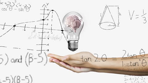 Light Bulb Brain Concept with Mathematical Equations