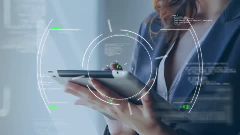 Businesswoman with Tablet and Future Technology Interface Concept