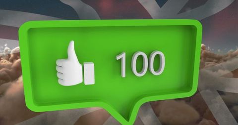 Social Media Likes over UK Flag and Clouds Concept