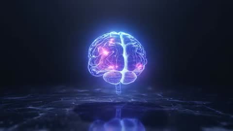 Pulsing Wireframe Brain Visualization with Digital Nodes