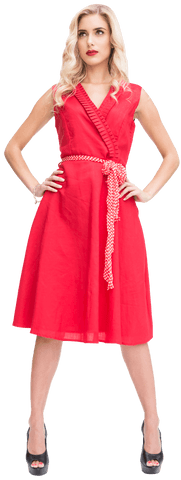 Elegant Woman Posing in Red Dress on Transparent Background