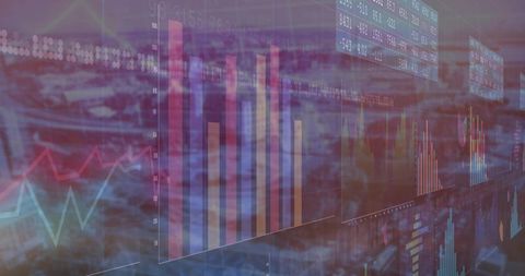 Colorful Digital Financial Charts in Urban Background