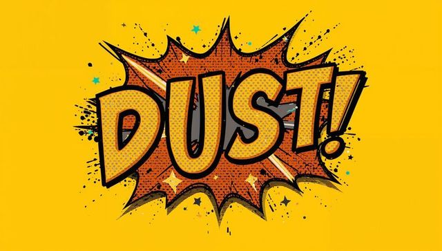 Comic pop art dust! bold burst halftone typography vibrant yellow background