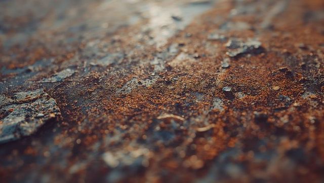 Close-up of Weathered and Corroded Metal Surface with Rust Particles