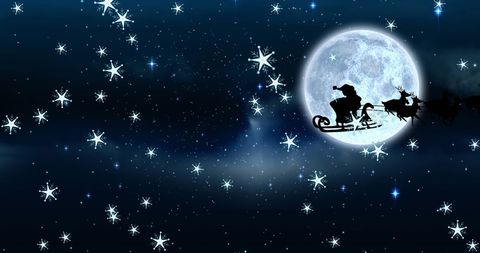 Santa's Sleigh Silhouette Against Full Moon - Download Free Stock Images Pikwizard.com